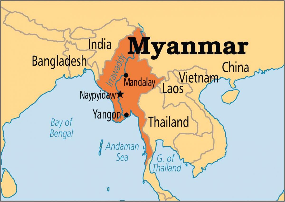 asukoht Myanmari maailma kaardil