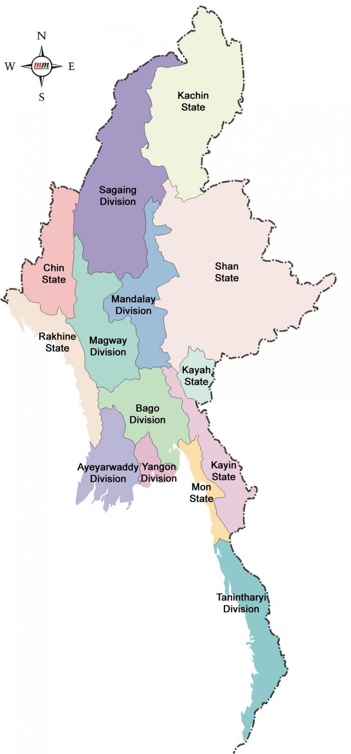 Myanmar kaart ja riigid